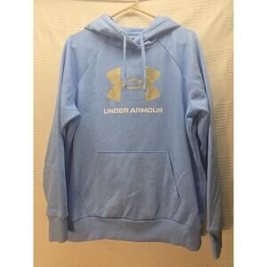 Under Armour Sweatshirt Womens Size Large Hoodie Blue Logo Fleece